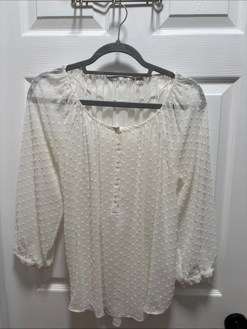 LC Lauren Conrad white Swiss Dot Peasant Top